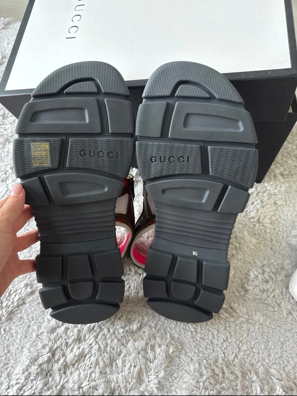 Gucci Brown, Orange & Black Leather Mesh Sport Sandals